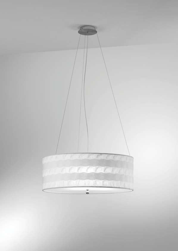 Pendant lamp with white linen lampshade and white opal