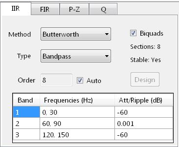 2.4.1. IIR Designer GUI Double-click on the tab to re-design with default settings. Filter order: As default, the tool computes this automatically based on the technical specification (Auto checked).