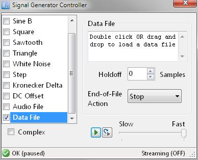 4.6. External data file The signal generator allows you to load external data files for playback via the Data File method.