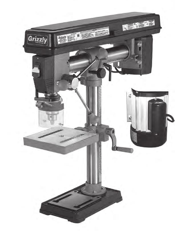102V2 G7945/G7946 Labels & Cosmetics MODEL G7946 FLOOR RADIAL DRILL PRESS Manufactured for Grizzly in China Specifications Motor: 1/2 HP, 120V, 4.