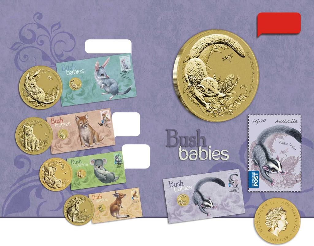 NEW RELEASE When you order the complete series of five Bush Babies Stamp and Coin Covers, each release is reserved in your name and dispatched in one package on release of November s Kangaroo.
