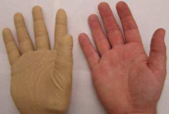 30 human hand on the right, the artificial hand on the left.
