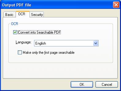 [OCR] Tab You can configure settings so that PDF files are converted into searchable text when they are created from scanned document images.