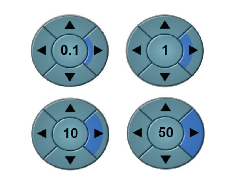 Step 4 Moving BoXZY with Manual Controls: Part 2 You can adjust the increments in which the X, Y, and Z axes move by clicking on different regions of the triangle buttons, indicated by blue shading