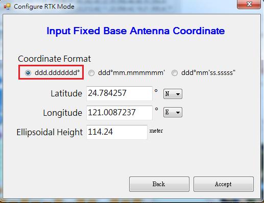 Figure 6-7 After pressing Accept, the entered coordinate will be set to Alpha permanently.