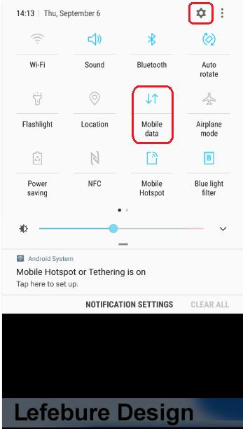 11. Enable phone s Mobile Data connection. Select the gear icon on upper right to enter phone Settings configuration page. 12.