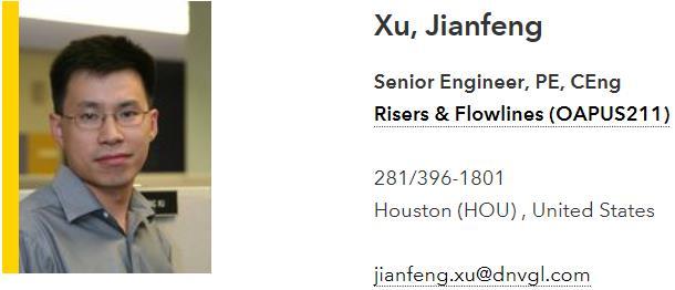 Instructor Bios Jianfeng Xu is a Senior Engineer within the department of Deepwater Technology, DNV GL North America.