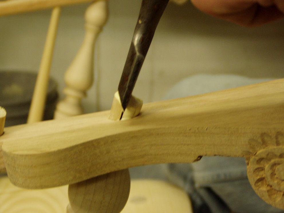 Installing an Arm & Bow on an Arm Chair Next, wedge the arm posts and shorter spindles.