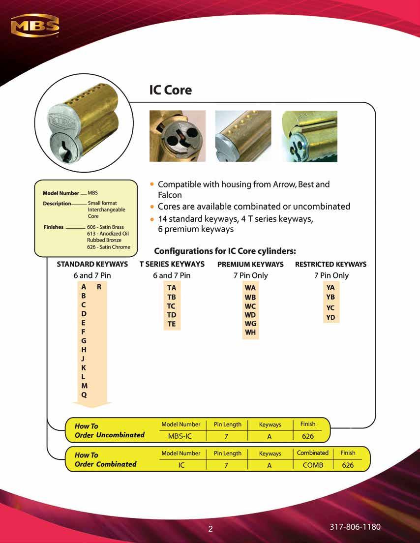 Table of Contents 3... Large Format IC Cores Specifications MBS cylinders are designed, engineered and manufactured to OEM specifications. This is something we do not compromise on.