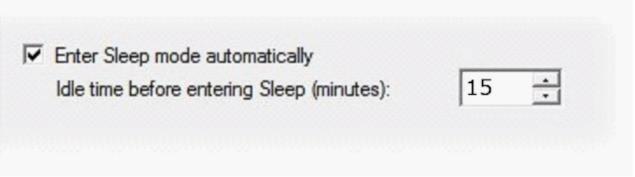 Switching ON and OFF 27 Automatic Sleep By default, this is set for 15 minutes. NOTE: You will be prompted to change the idle time during installation. To set sleep mode options: 1.