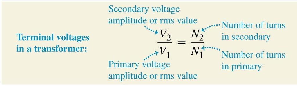 Transformers In an ideal transformer, the ratio of the voltages across the primary and secondary coils is equal to the ratio of the number of