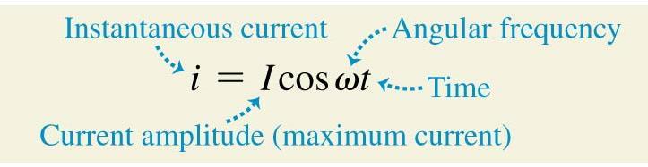 AC sources and currents A sinusoidal voltage might be described by a function such as: Here v is the instantaneous potential difference, V is the voltage amplitude, and ω = 2πf is