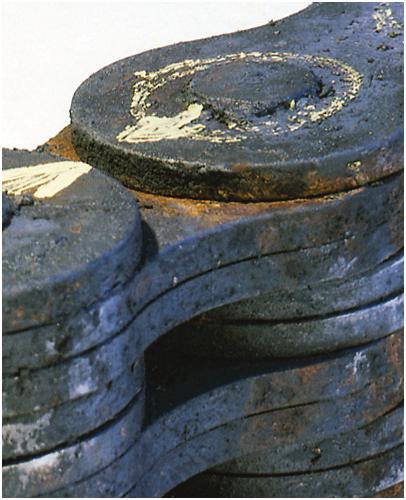 Chain with surface rust will almost always have corrosion attacking the internal parts which may lead to chain