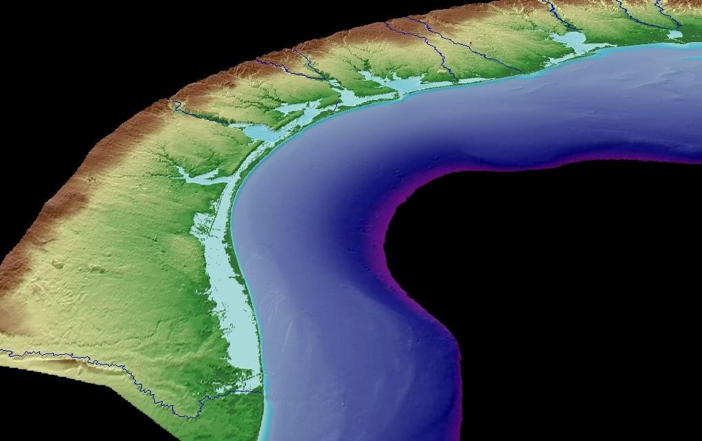 Texas Coastal Plain Topography and Bathymetry Dynamic Environment Low lying Gently