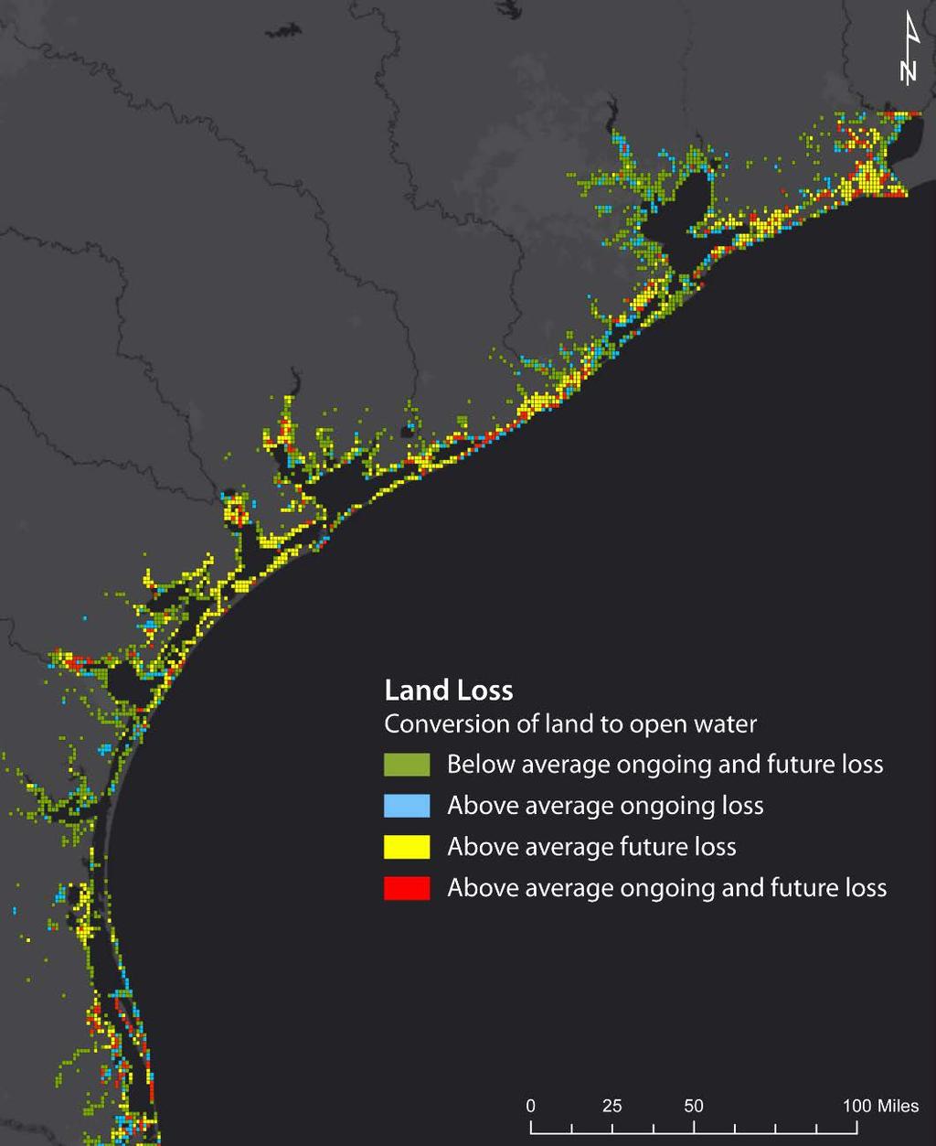 State of the Coastal Ecosystem Land Loss Houston Beaumont Sabine Lake Galveston Bay Victoria Upper Coast Ongoing: 272 ac/yr Conversion of land to open water Matagorda Bay Below average ongoing &