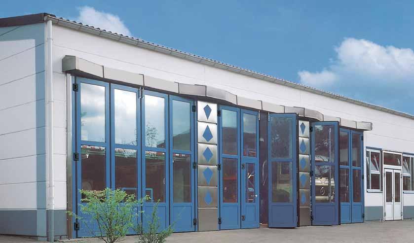 Coloured industrial folding doors adjusted to the specific architecture Set the tone with colour Industrial architecture is following the general trend and using more colour.