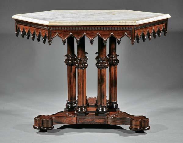 #9 American Gothic Carved Rosewood Center Table $44,812 Lot 91, a circa 1845 American Gothic Carved Rosewood Center