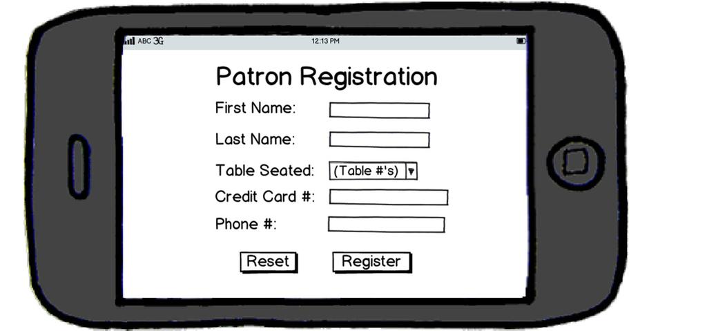 Registration form for customers. Data placed into Patron SQLite database.