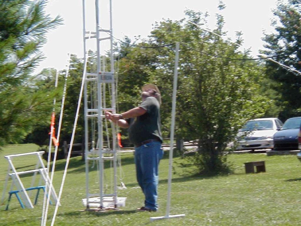Bobby Bristoe (KB9UVW), Assistant ARES EC / RACES Officer [Net Manager] and his portable 30 PVC VHF-UHF antenna tower. 7.