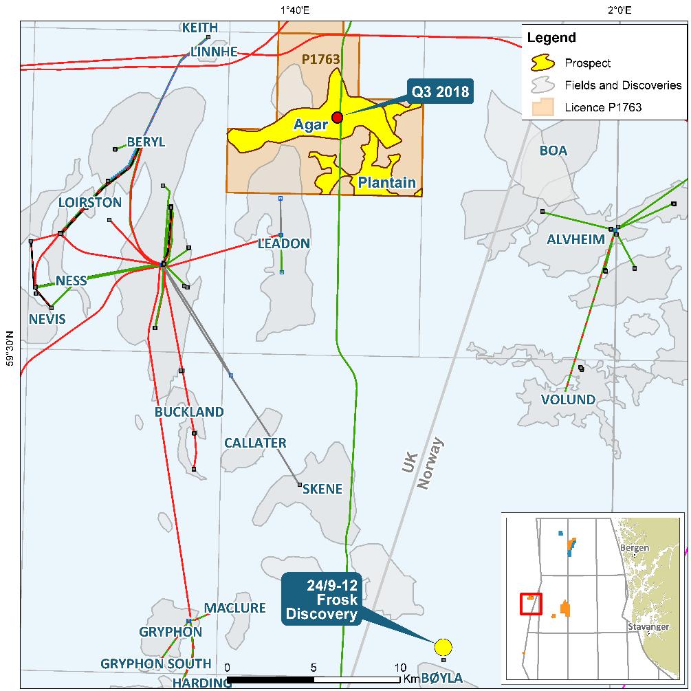 Agar Plantain exploration well UK Drilling underway Licence P1763: Faroe 25%, Azinor 25% operator, Cairn 50% UK exploration well