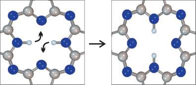injection of a voltage pulse, two hydrogen molecules move within cavity in molecule On
