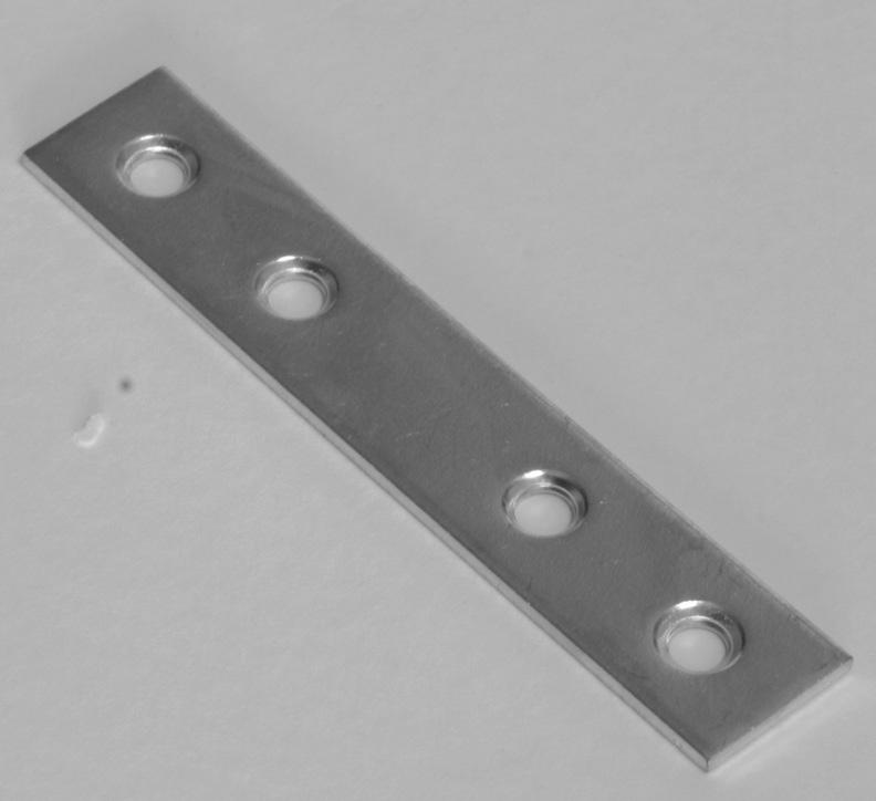 - 15x37 mm galvanized, flat plate with 2 holes with countersinks. Suitable for magnets.
