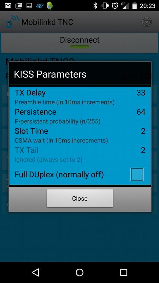 Configuring the KISS Parameters These parameters are best left at their default values: TX Delay 33 Persistence 64 Slot Time 10 TX Tail 2 TX Delay represents the amount of time in 10s of milliseconds