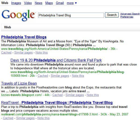 Keyword search on Search results: Travel blogs,