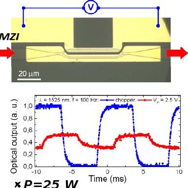 The fiber-dlsppw-coupling configuration was also used for the demonstration of fiberpigtailed thermo-optic MZI (Figure 6-5) and WRR PMMA-loaded SPP modulator structures, revealing however that the