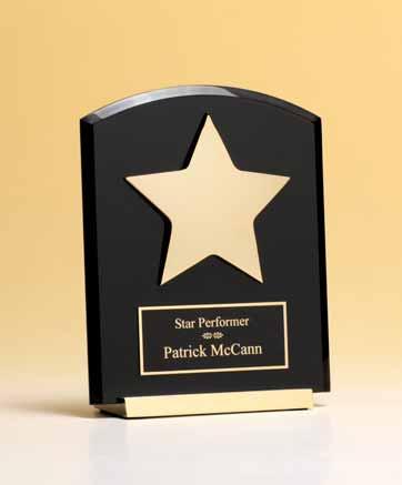 Constellation Series Recognize outstanding achievement with a star-themed award Desktop award featuring a black acrylic upright with gold metal base and gold electroplated star Smoked mirror