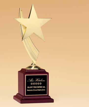 Constellation Series Recognize outstanding achievement with a star-themed award Star casting with gabled points goldtone finish on rosewood piano-finish plaque Casting Design U. S. Pat. No.