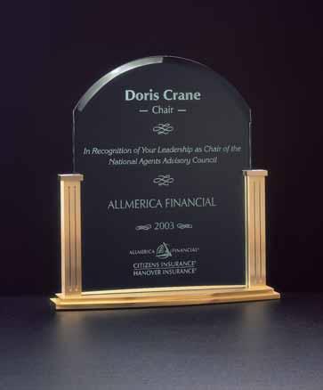 Acrylic Awards Arch Series with gold metal base Flame Series A6555 Overall 8 5/8 x 9 3/8