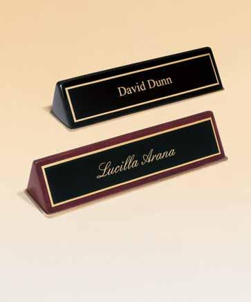 Airflyte Clock & Gift Collection Piano-finish nameplates black or rosewood stain Rosewood piano-finish nameplate with gold
