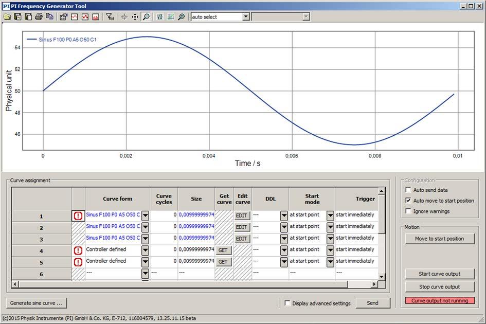 Figure 8 Frequency Generator Tool of PIMikroMove d.