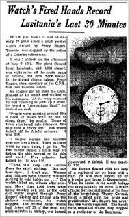 S DEAD AND SUCCORING HER SURVIVORS. One more photograph and an accompanying article from the Toronto Star. The photograph is of a pocket watch.