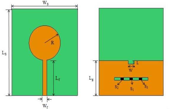 Progress In Electromagnetics Research C, Vol. 79, 2017 83 Figure 5. Reflection coefficient curves for various values of R. (a) (b) Figure 6. Geometry of proposed frequency recon UWB Antenna.