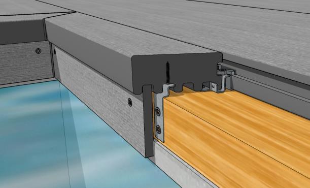 Then apply the fastening bracket before screwing the board into the edge joist on top