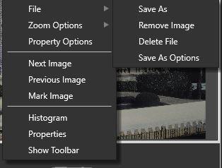 Property Options - Opens the Image Properties Settings. Next Image - Sets the next undisplayed image as the image in this display window.