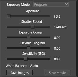 Exposure Settings The exposure setting section of the Camera Control Panel is where you can easily make a majority of the changes to the image capture exposure settings.