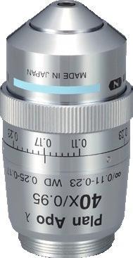An optimal lens for both fluorescence and brightfield imaging. NA: 0.95, WD: 0.25-0.