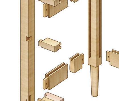 5 1 4" BOTTOM FRONT RAIL & DRAWER SUPPORT All tenons are 8" T 15 16" L Turn to key diameters.