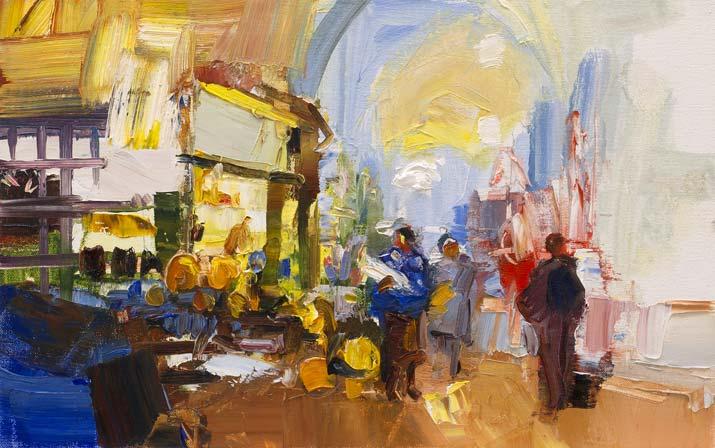 The Covered Market Oxford I oil on canvas laid on board 29 x 46 cm The Covered Market Oxford IV oil on canvas laid on board 30 x 36 cm DAVID ATKINS 1964 Born, Greenwich, London, England 1982-1983 St