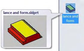 Sub-Folders and Tabs Each sub-folder, such as Lances, holds the appropriate type of files (*.sldprt in this case). The files appear as icons in the lower part of the Design Library.