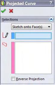 28. Projected Curve Dialog and Preview Click, or on the Insert menu, choose Curve, Projected Choose the Sketch onto Face(s) option from the list. 29.