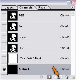 "paint layer": Paint white. "Threshold 1": Layer > Delete > Layer The land layer Add a new layer and call it "land". Layer > New > Layer > "land" Now load our channel as a selection.