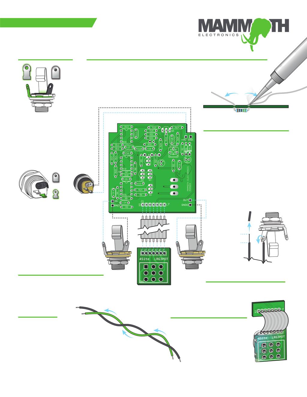 BUILD DIAGRAM Differentiating the Jack Lugs Soldering Components The Components are all board mounted directly to their listed locations.