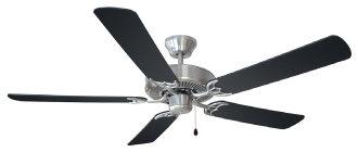 CEILING FANS Ceiling Fans Fairview CFL 154229 Satin nickel with frosted glass Reversible blades in black and light maple finish ENERGY EFFICIENCY DATA : AIRFLOW: 5,380 CFM ELECTRICITY