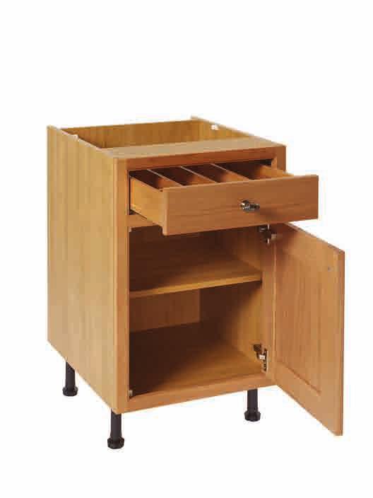 BASE UNIT SPECIFICATION 18MM CABINET FEATURES Removable back with void of 66mm for pipes, etc 16mm chipboard base Metal sided drawer box with full extension and soft-closing action See Fig.
