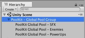 Global Pools The easiest way to setup a global pool is to create it through the menu using GameObject > PoolKit > Create Global Pool.