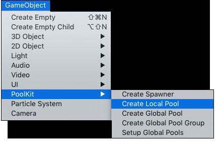Quick Setup After installing the PoolKit package, here s how to quickly create PoolKit elements from the menu (you can also do this by right-clicking in the Hierarchy).